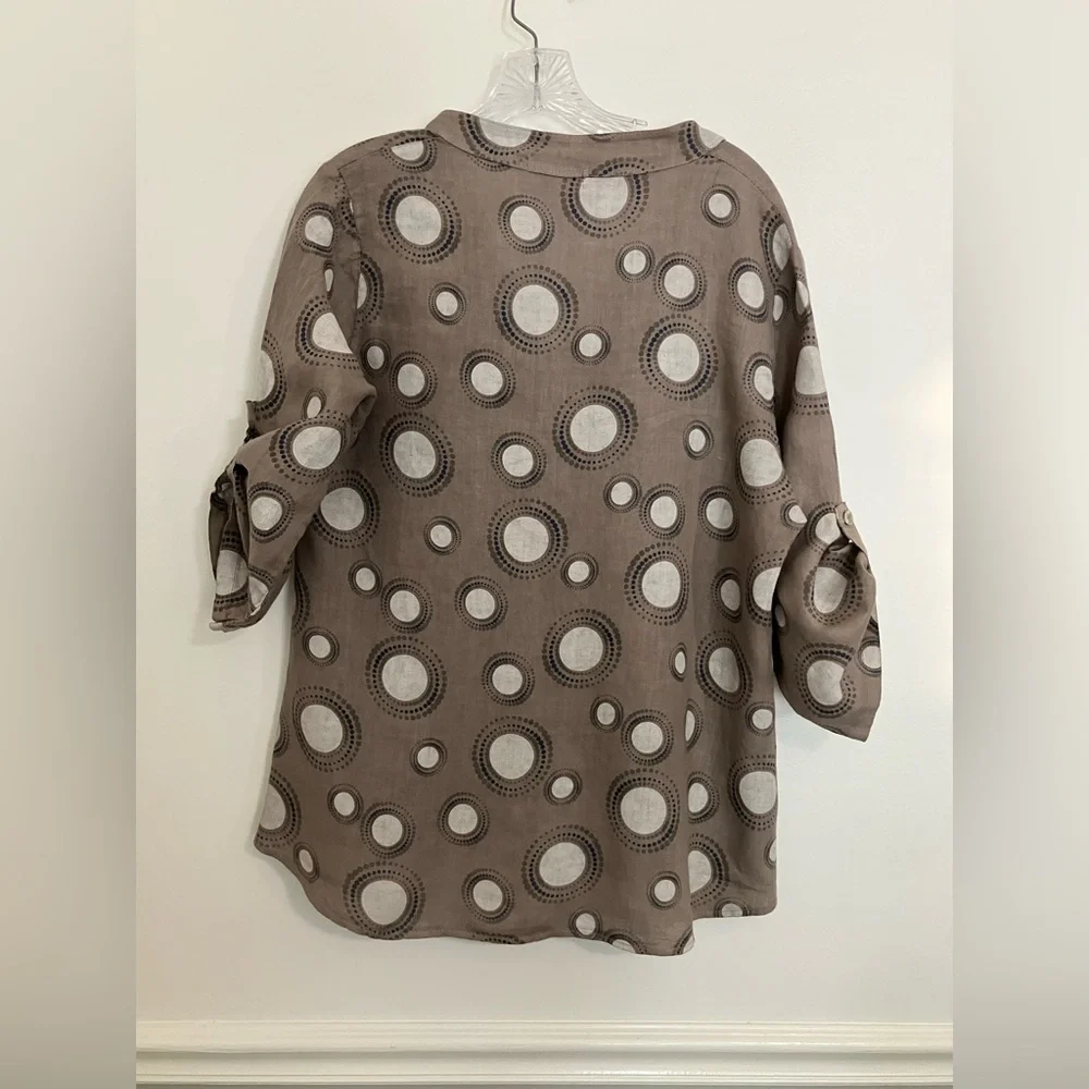 Cherishh Made Italy 100% Linen Button Top Artsy Lagenlook Lagom Medium Coastal - Picture 2 of 6